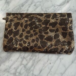 BCBG Metallic Leopard Print Evening Clutch - Bronze & Gold EUC
